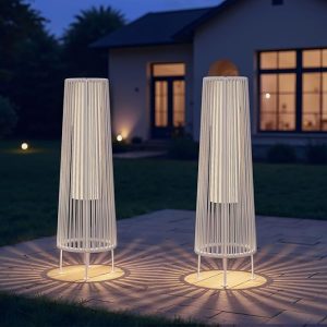 wicker solar patio lamp